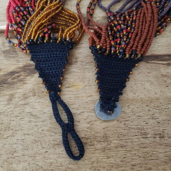 South African Hand Woven Hand Beaded Multistrand Chunky Beaded Twist Necklace - Picture 9 of 12